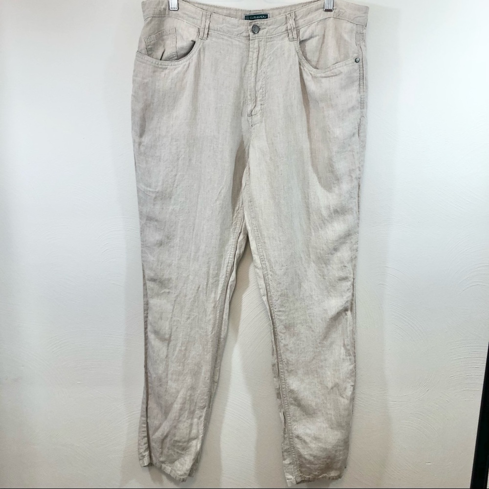 CUBAVERA Beige 100 Linen Pants Tapered Leg Size 38x32 Five Pocket